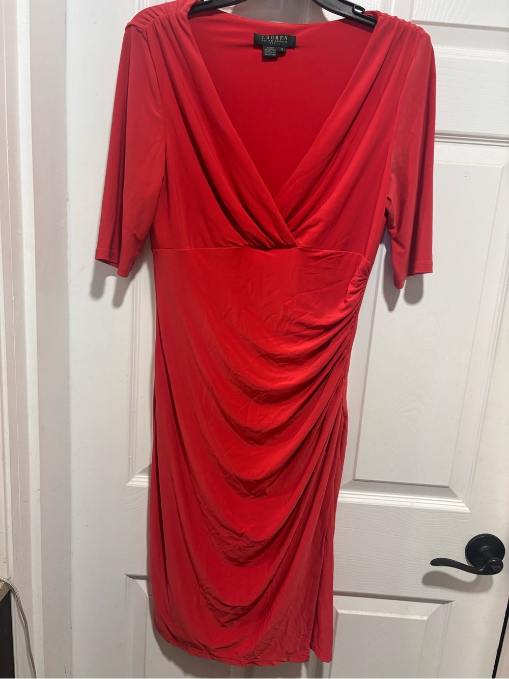 Lauren Ralph Lauren Coral Draped V-Neck Midi Dress